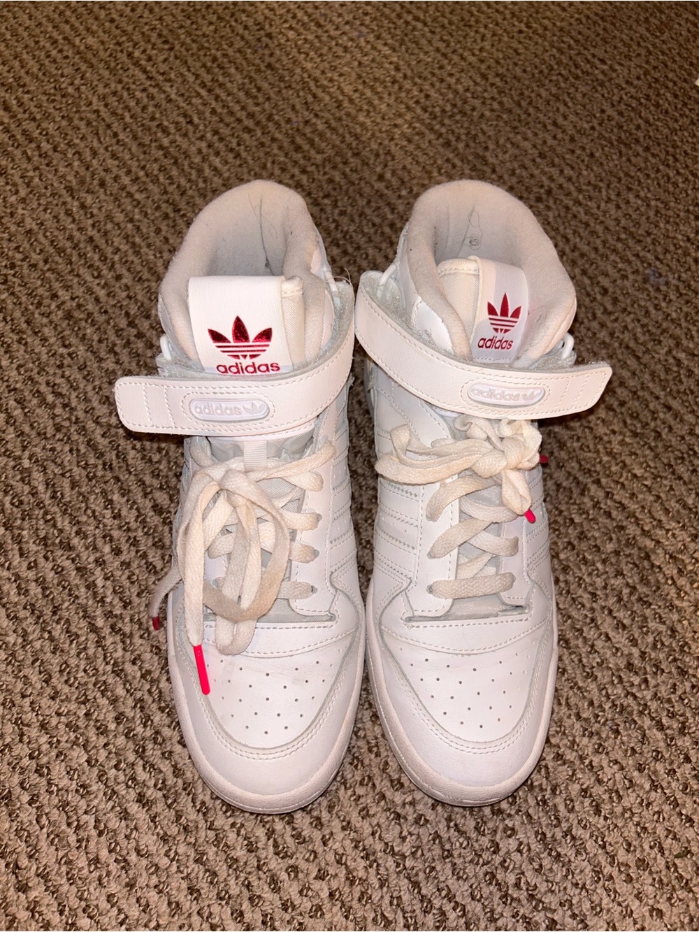 Adidas High-Top Sneakers in White with Pink Accents